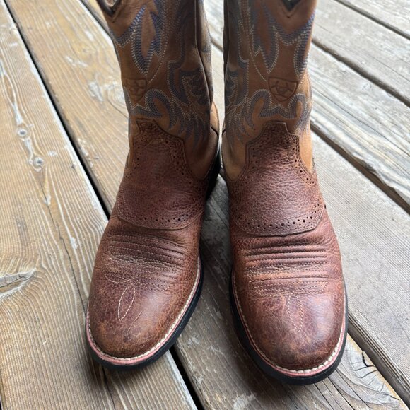 Ariat Heritage Stockman Brown and Tan Round Toe Stockman Cowboy Boot - Men's 7D - Picture 10 of 15